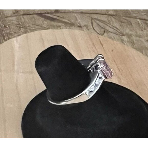 Pink and Clear Cubic Zirconia Silver Tone Solitaire Ring Sz 6 Marked GR - Picture 3 of 10